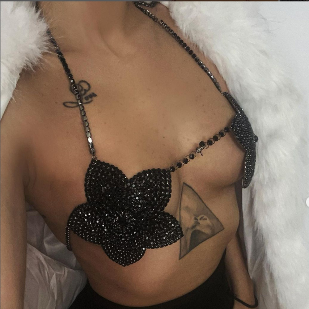 Women'S Fashion Harness - Stonefans-Soutien-gorge à fleurs en cristal noir