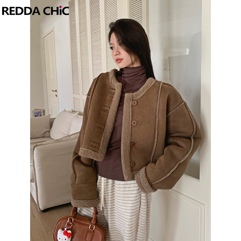 Sherpa Coat Women - REDDACHiC femmes Sherpa polaire cuir Bomber
