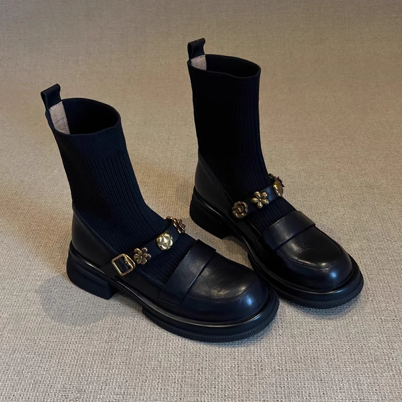 Women'S Fashion Socks - Bottines plates à fleurs pour femmes,