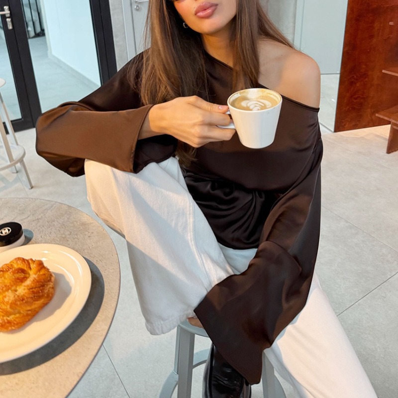 Women'S Fashion Vogue - Chemisier élégant marron à nouer à
