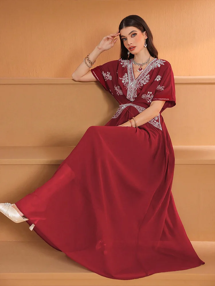 Robe longue col en V pour femm - Turkey Women Fashion avis et prix