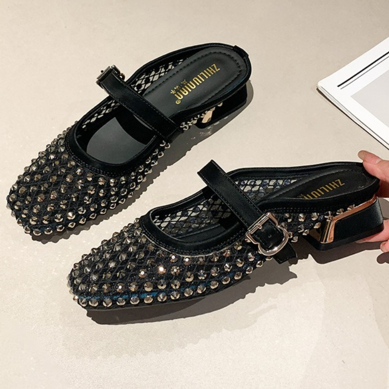 Maille strass talon épais Mule - Women'S Fashion Sandals avis et prix