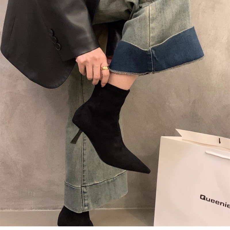 Bottines en daim extensible po - Women'S Fashion Socks avis et prix
